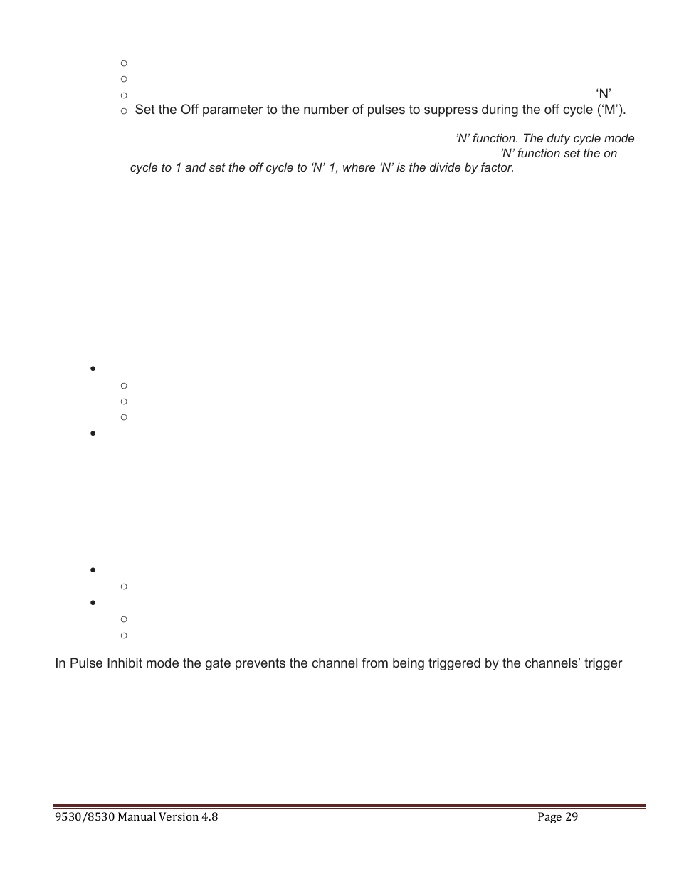 Xternal, Nput, Verview | Using the external gate to control the system, Using the channel gating function, Generate a pulse on every trigger input, External input overview | Quantum Composers 9530 Series User Manual | Page 29 / 71