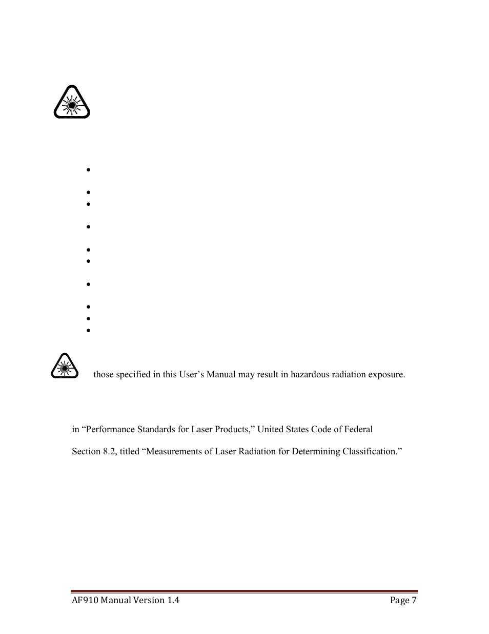 Laser safety, Preventative maintenance for safety, Aser | Afety | Quantum Composers AF910 User Manual | Page 7 / 39