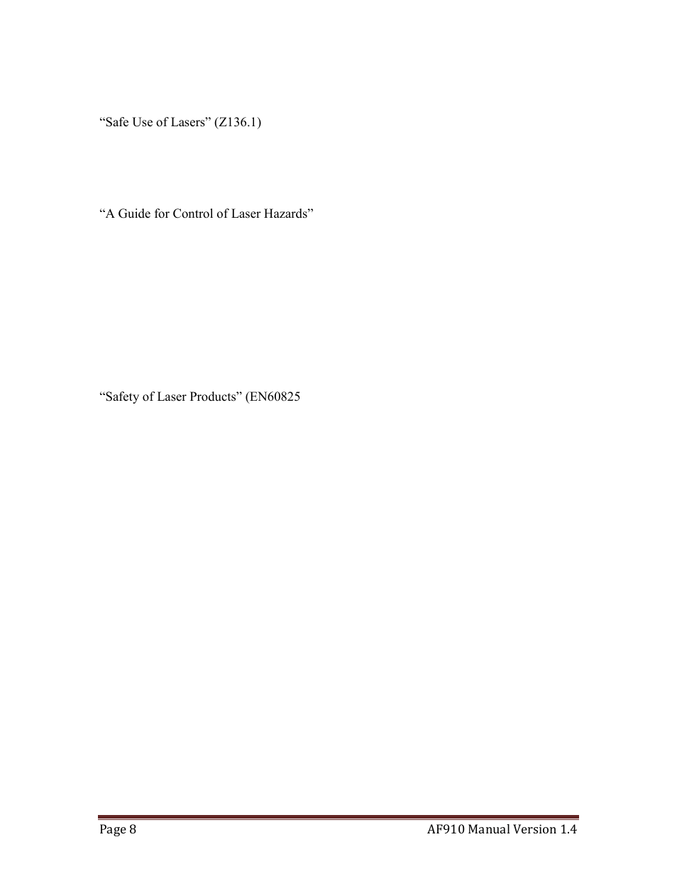 Sources of laser safety standards | Quantum Composers AF910 User Manual | Page 8 / 39