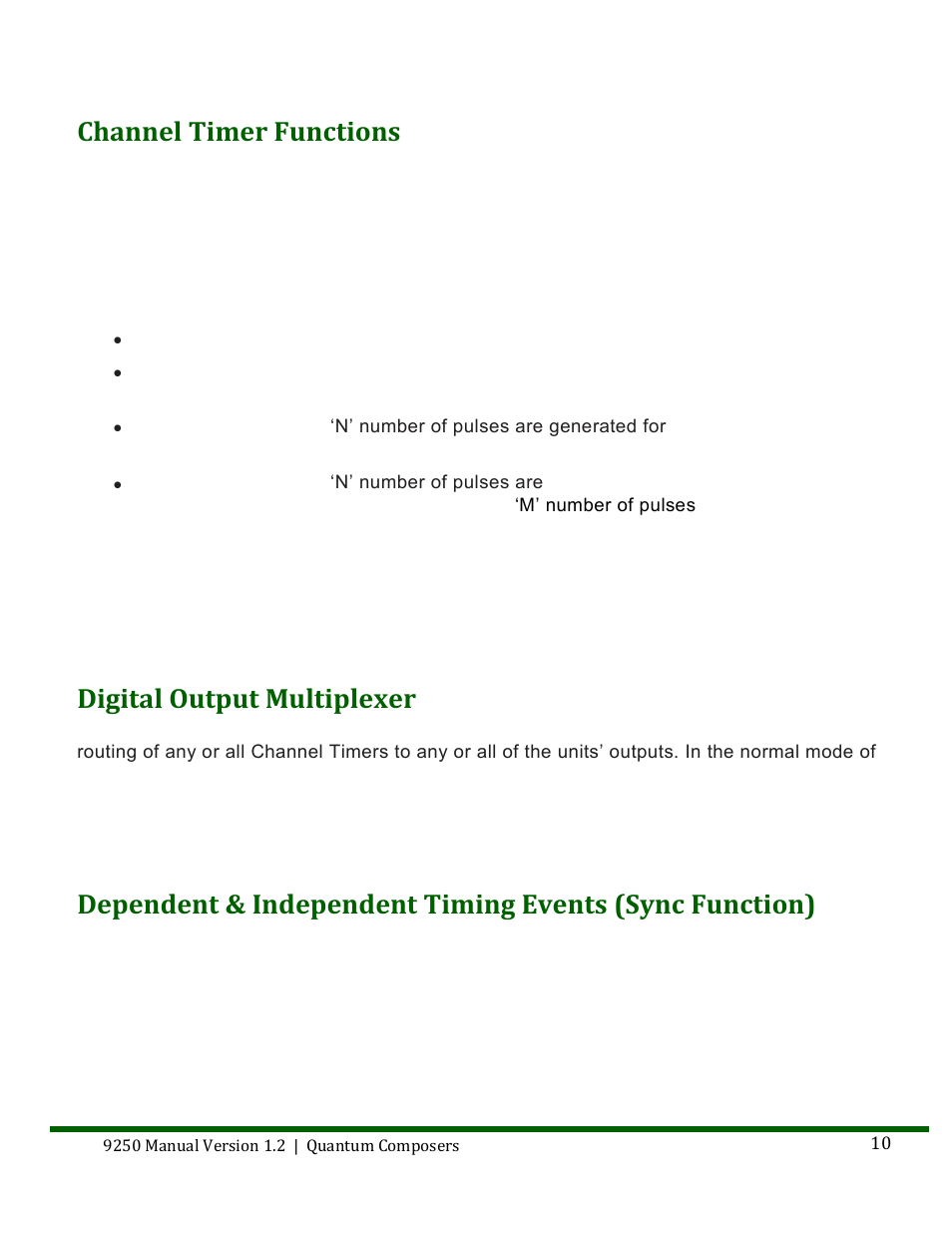 Hannel, Imer, Unctions | Igital, Utput, Ultiplexer, Ependent, Ndependent, Iming, Vents | Quantum Composers 9250 Series User Manual | Page 10 / 51