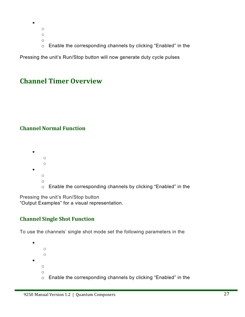 Hannel, Imer, Verview | Channel normal function, Channel single shot function, Channel timer overview | Quantum Composers 9250 Series User Manual | Page 27 / 51