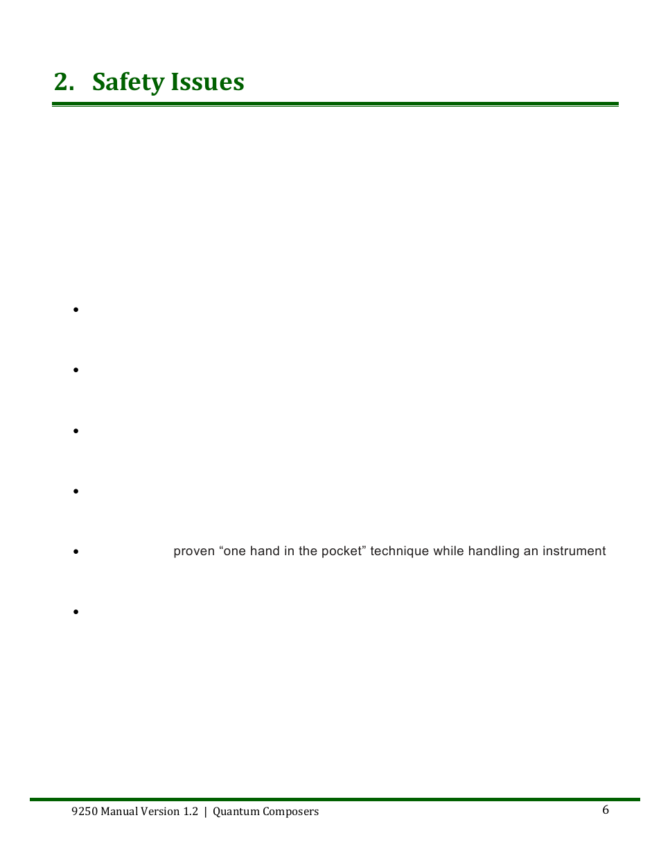 Safety issues | Quantum Composers 9250 Series User Manual | Page 6 / 51