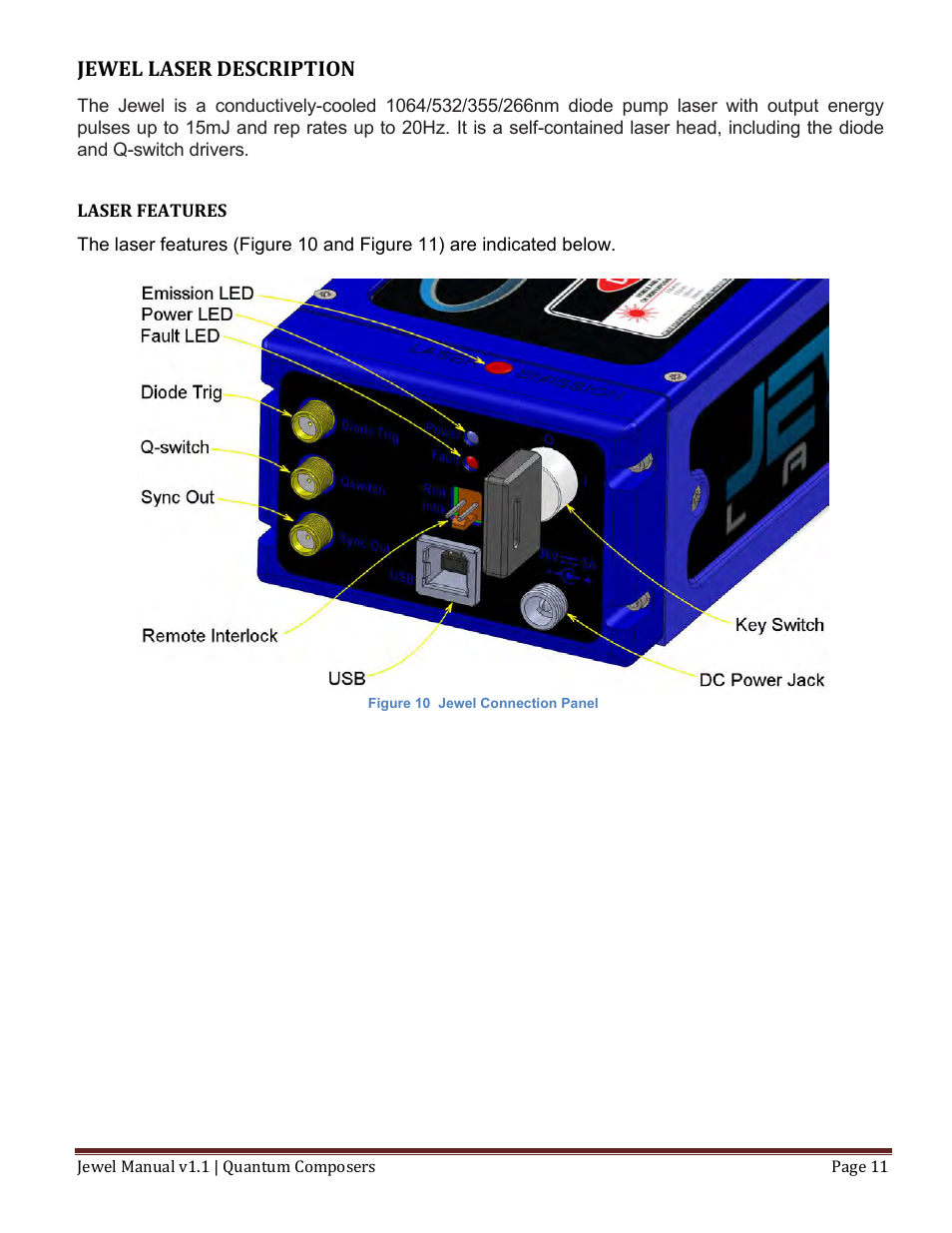 Jewel, Laser, Description | Laser features | Quantum Composers Jewel Laser User Manual | Page 11 / 32