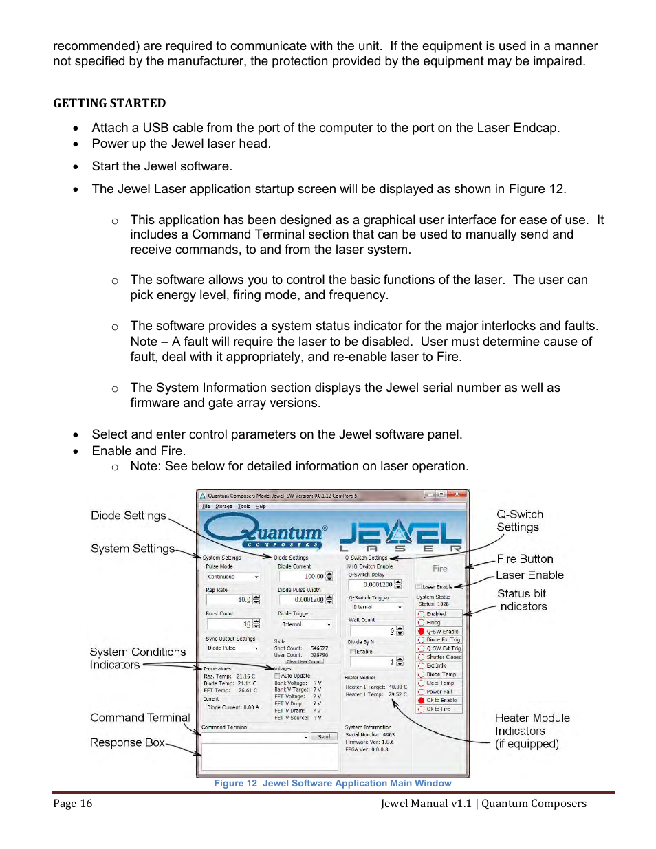 Getting started | Quantum Composers Jewel Laser User Manual | Page 16 / 32