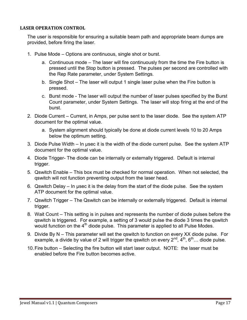 Laser operation control | Quantum Composers Jewel Laser User Manual | Page 17 / 32