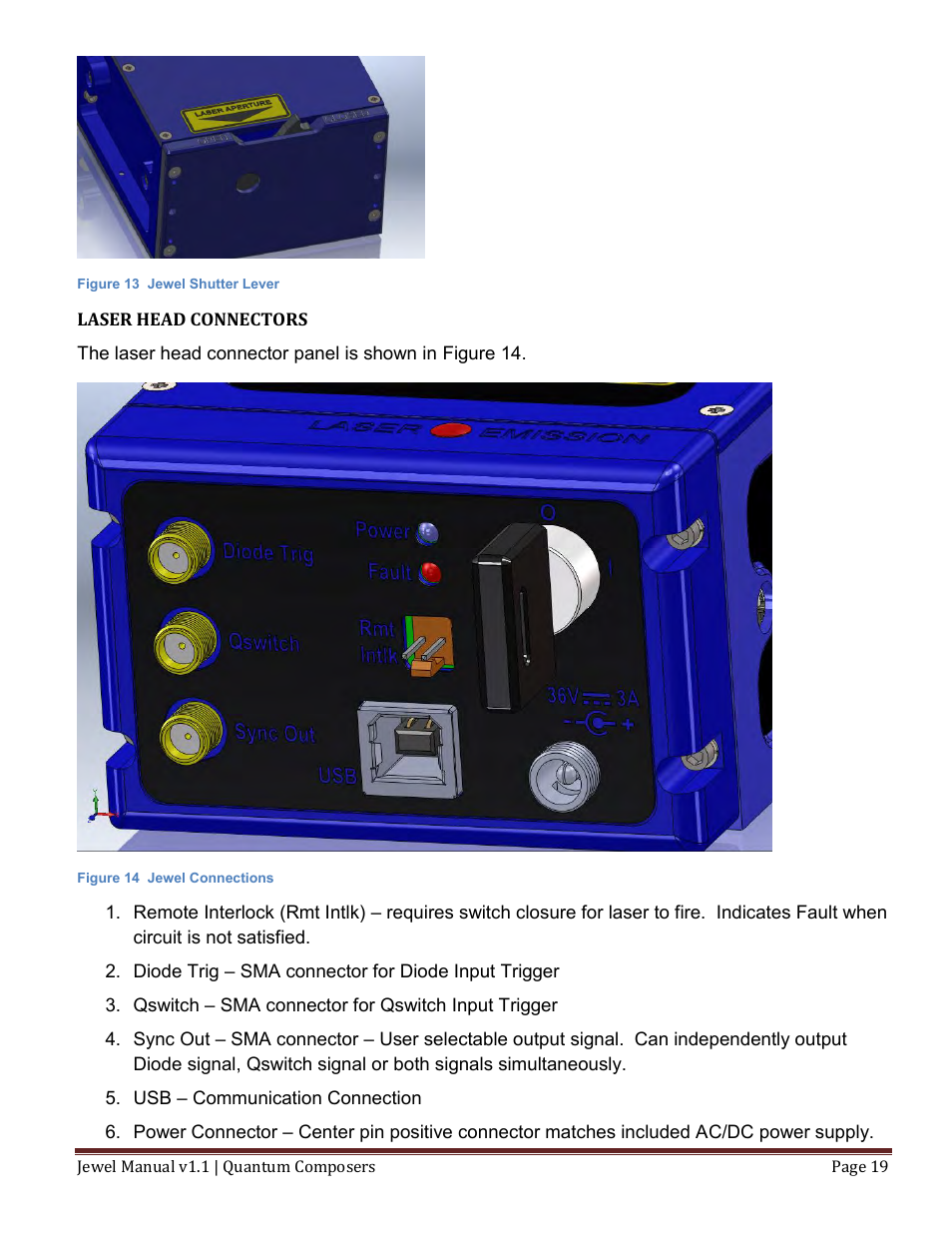 Laser head connectors | Quantum Composers Jewel Laser User Manual | Page 19 / 32