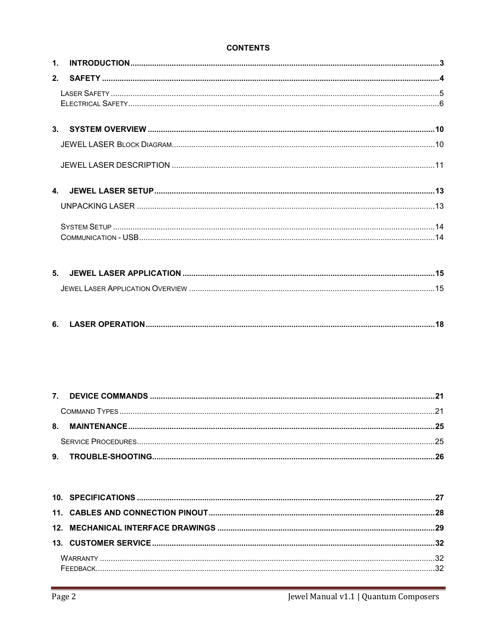 Quantum Composers Jewel Laser User Manual | Page 2 / 32
