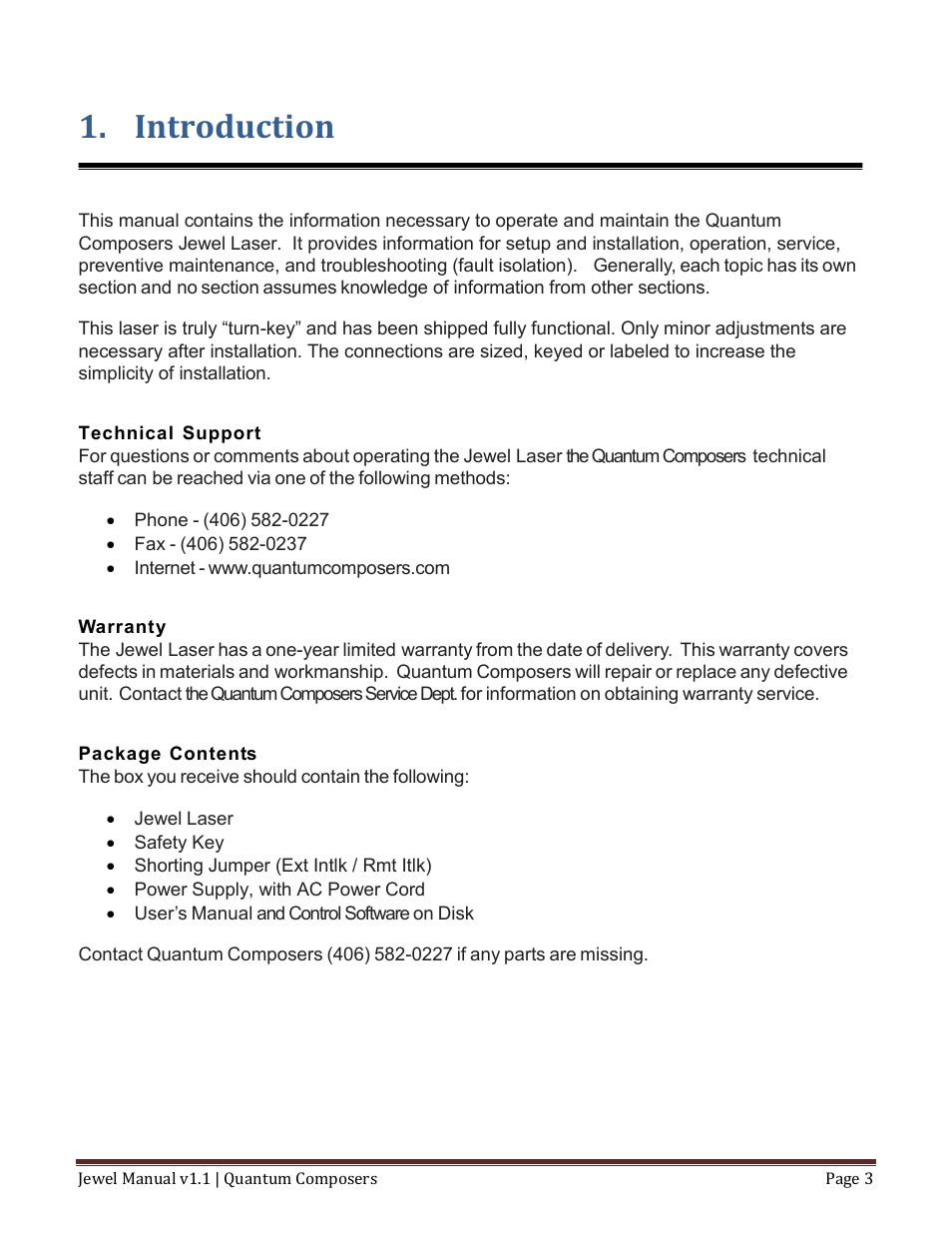 Introduction | Quantum Composers Jewel Laser User Manual | Page 3 / 32