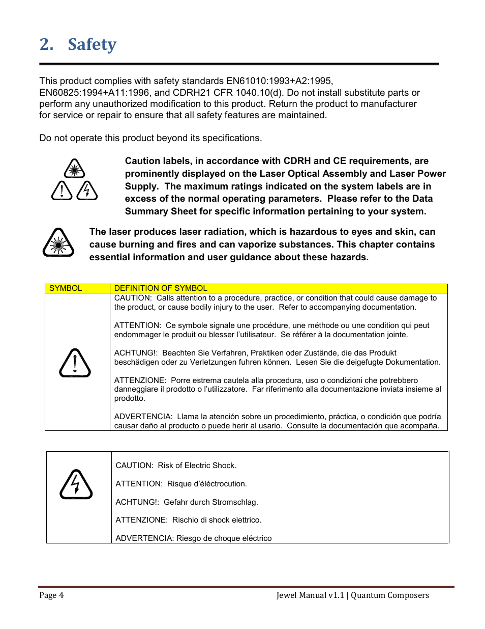 Safety | Quantum Composers Jewel Laser User Manual | Page 4 / 32