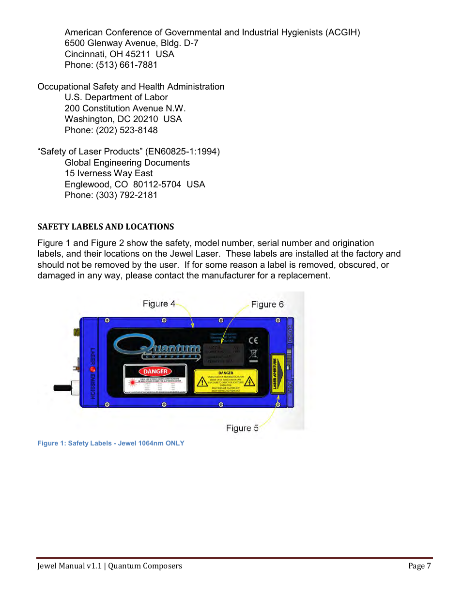 Safety labels and locations | Quantum Composers Jewel Laser User Manual | Page 7 / 32