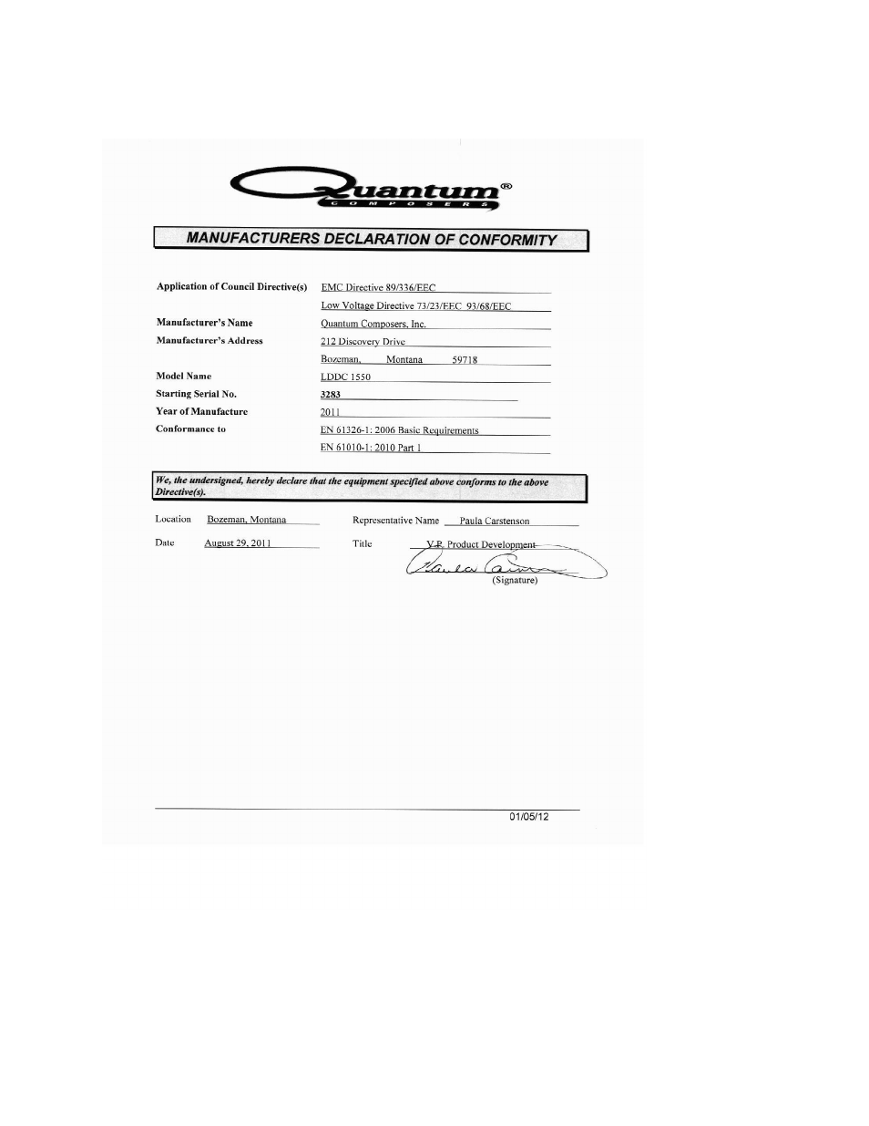 Appendix c ce declaration of conformity | Quantum Composers LDDC 1550 User Manual | Page 35 / 35