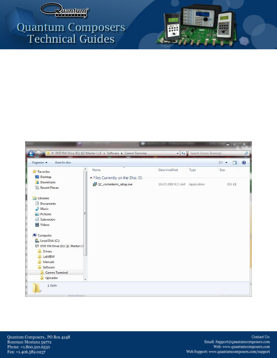 Quantum Composers Communications Terminal Program User Manual | 5 pages