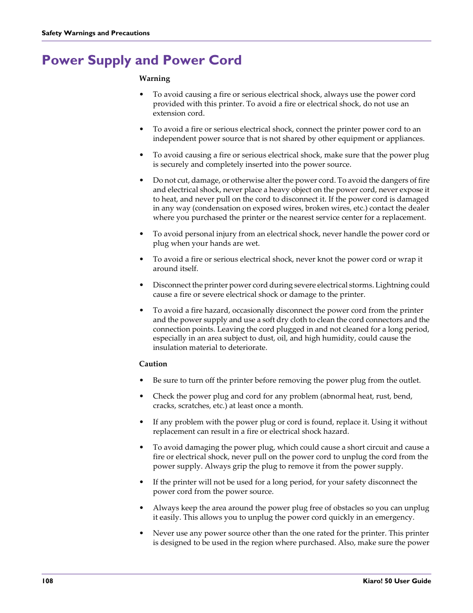 Power supply and power cord | QuickLabel 50 Kiaro! User Manual | Page 124 / 136