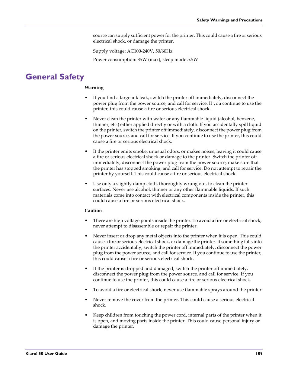General safety | QuickLabel 50 Kiaro! User Manual | Page 125 / 136