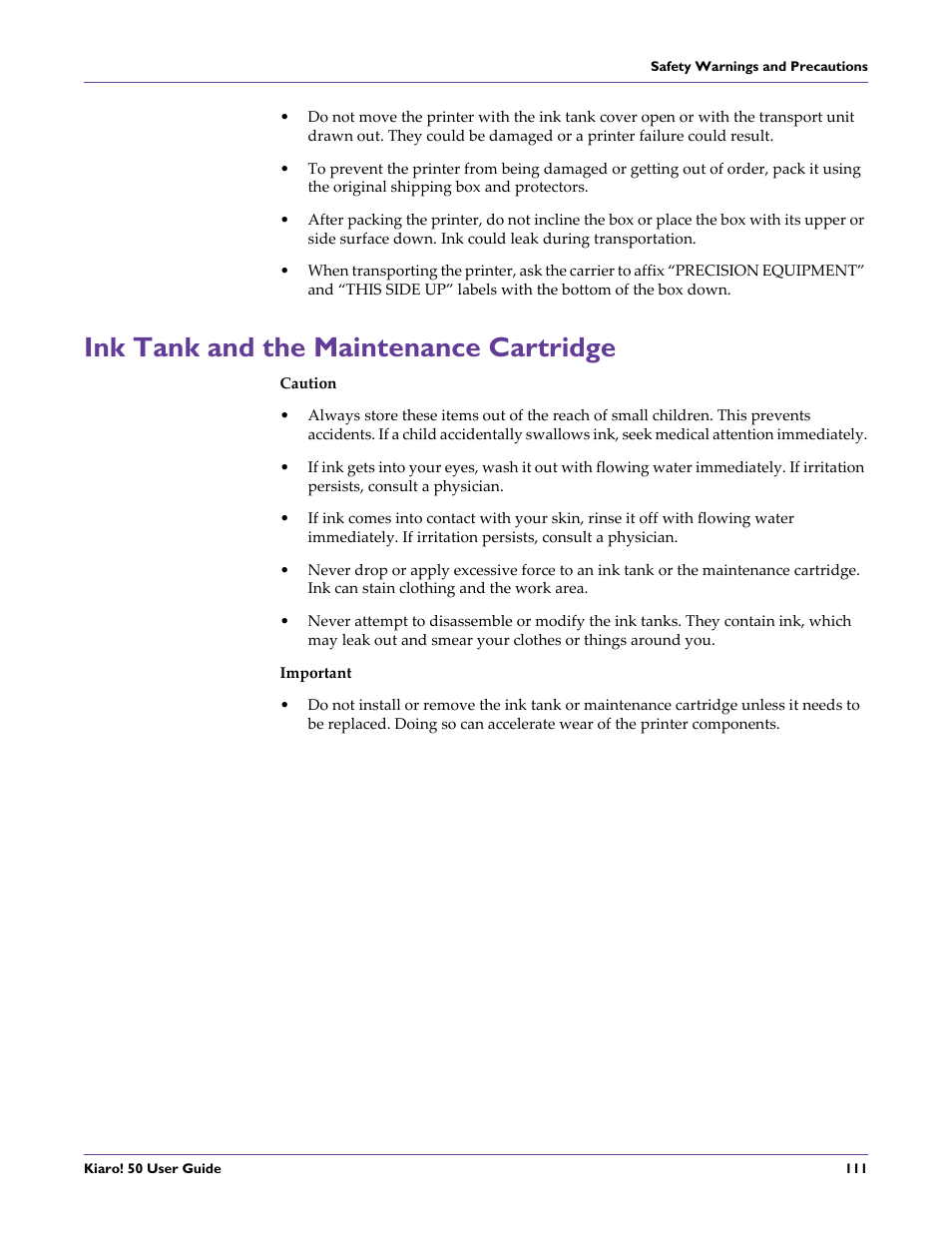 Ink tank and the maintenance cartridge | QuickLabel 50 Kiaro! User Manual | Page 127 / 136