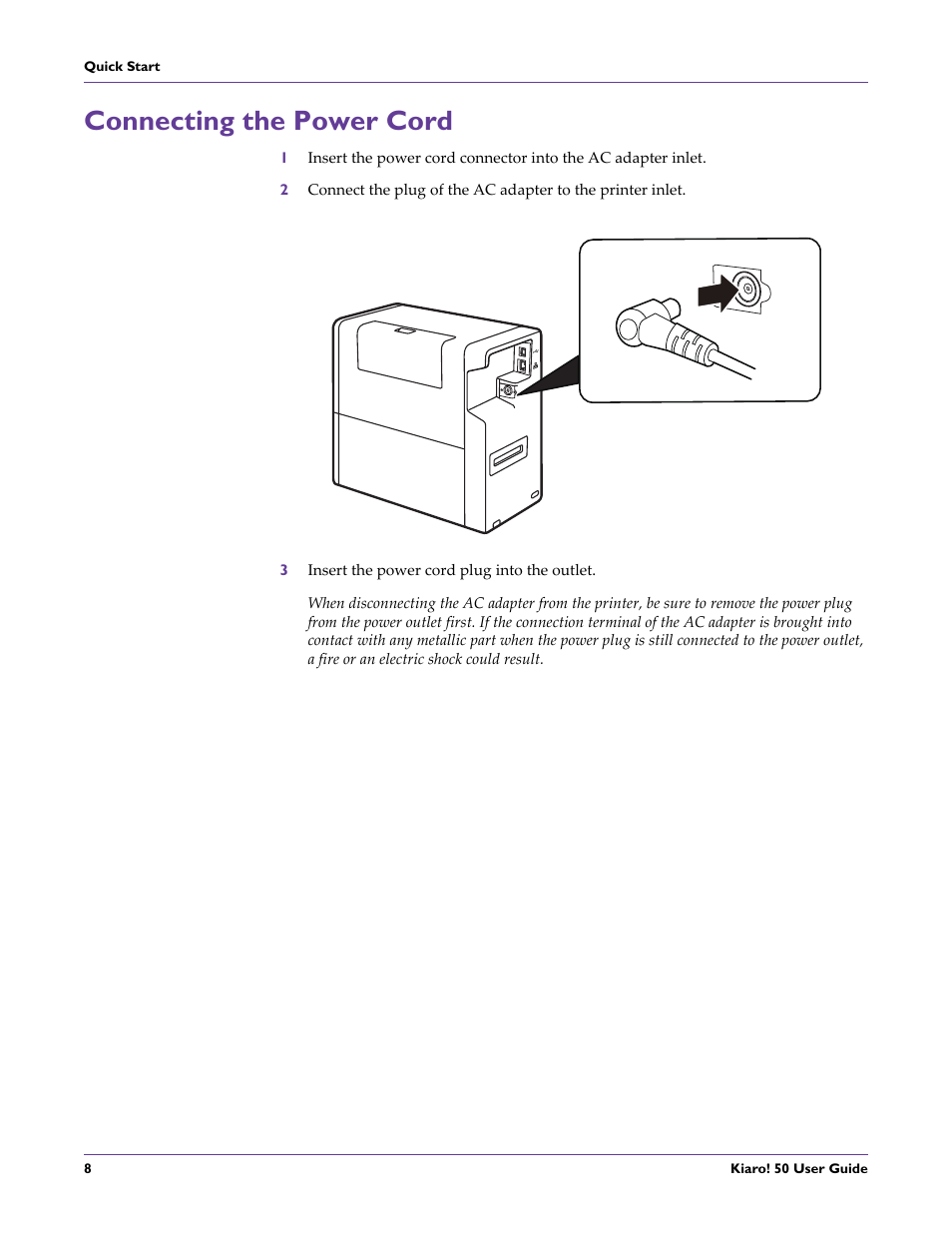 Connecting the power cord | QuickLabel 50 Kiaro! User Manual | Page 24 / 136