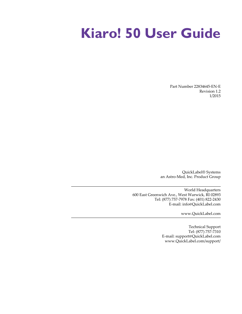 Kiaro! 50 user guide | QuickLabel 50 Kiaro! User Manual | Page 3 / 136