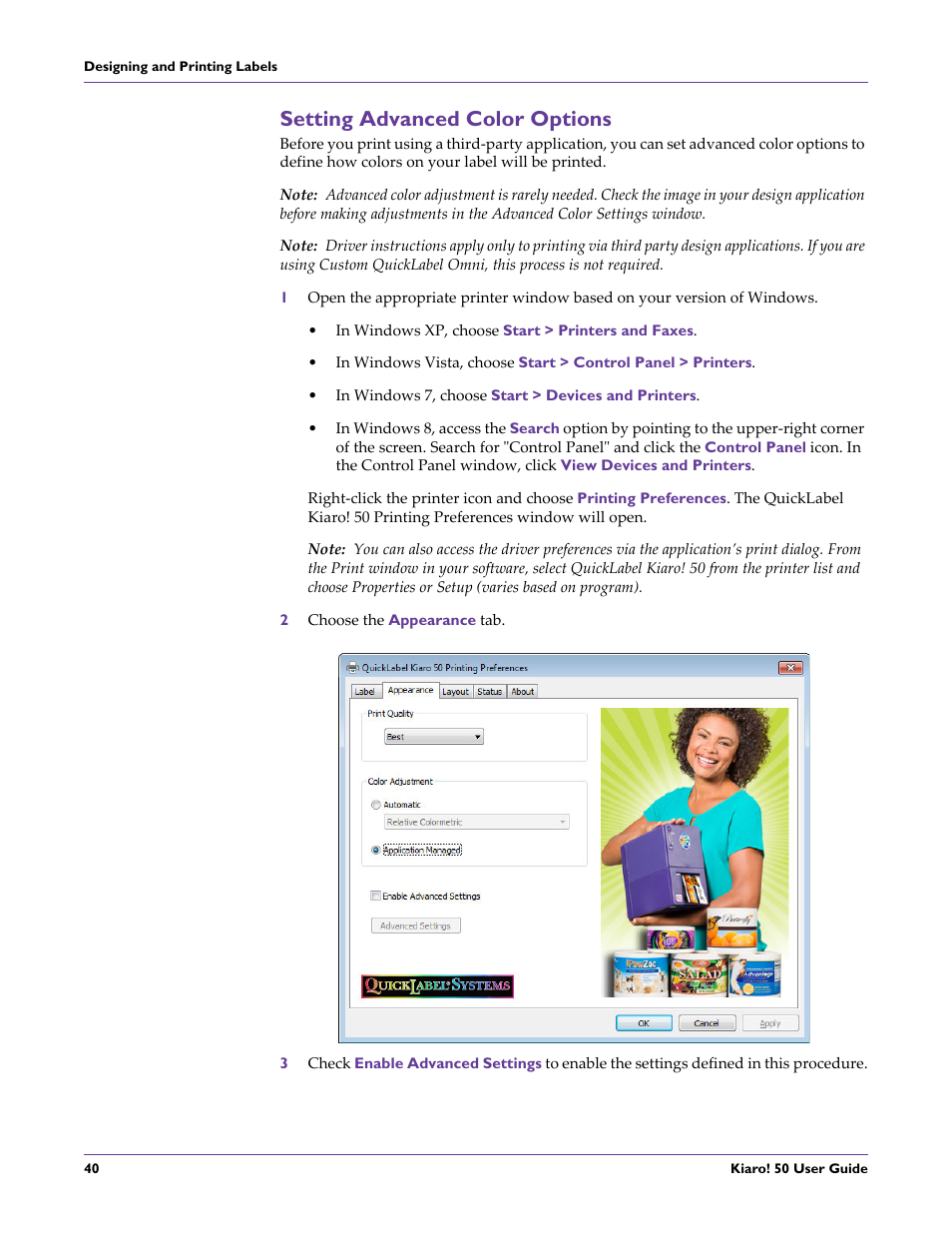 Setting advanced color options | QuickLabel 50 Kiaro! User Manual | Page 56 / 136