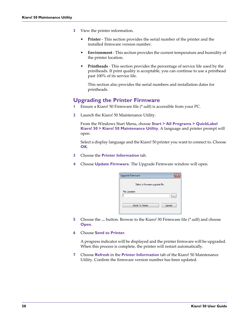 Upgrading the printer firmware | QuickLabel 50 Kiaro! User Manual | Page 74 / 136