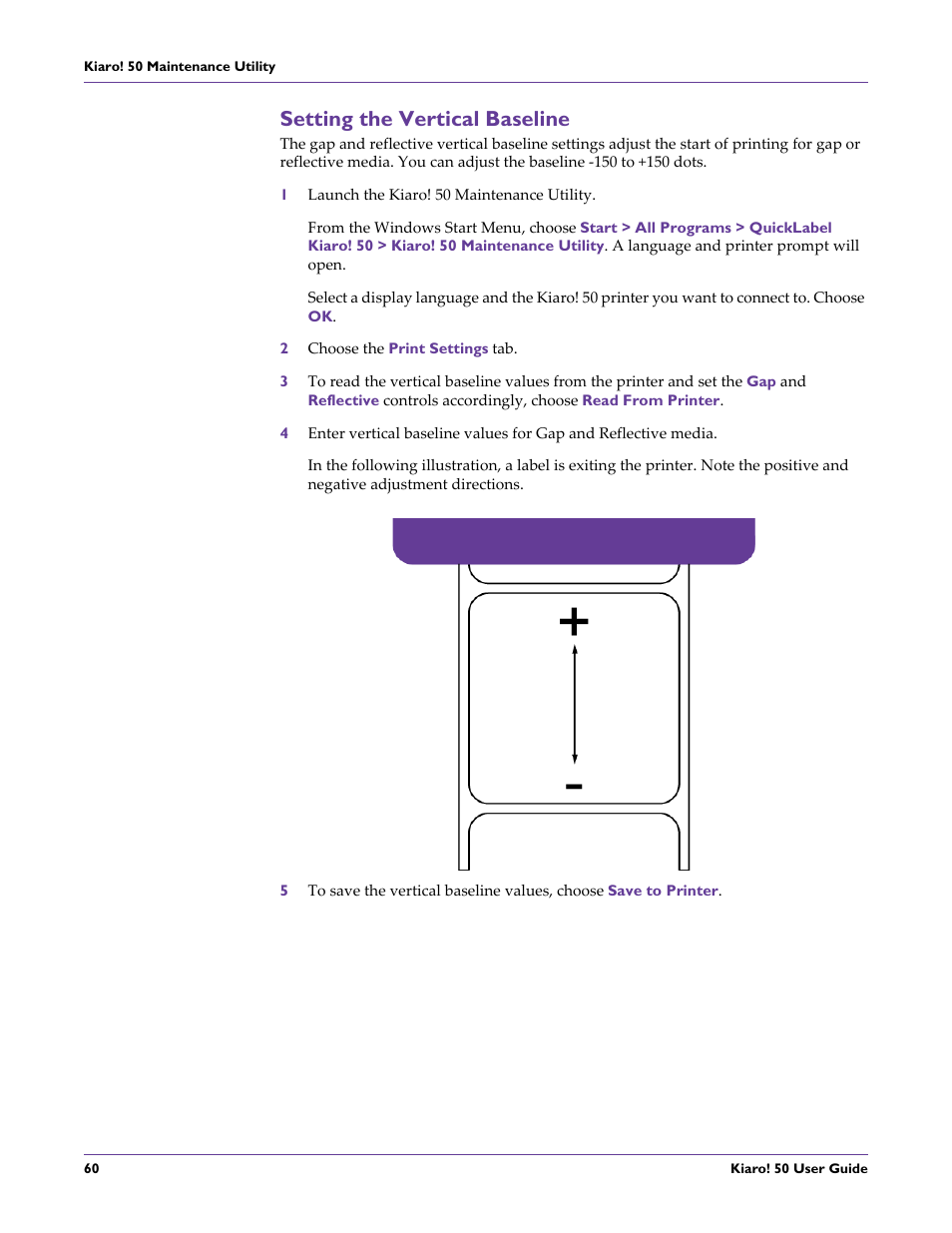 Setting the vertical baseline | QuickLabel 50 Kiaro! User Manual | Page 76 / 136