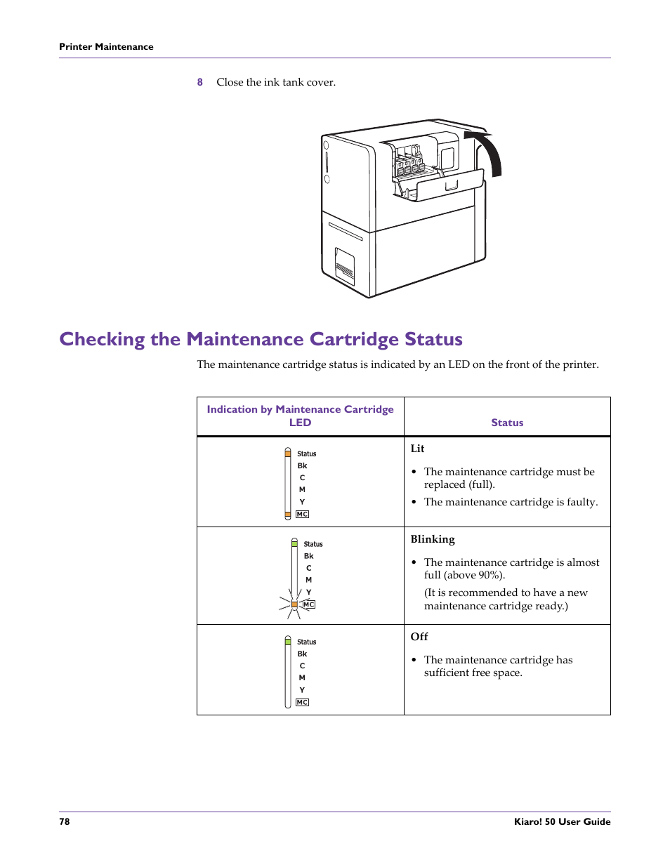 Checking the maintenance cartridge status | QuickLabel 50 Kiaro! User Manual | Page 94 / 136