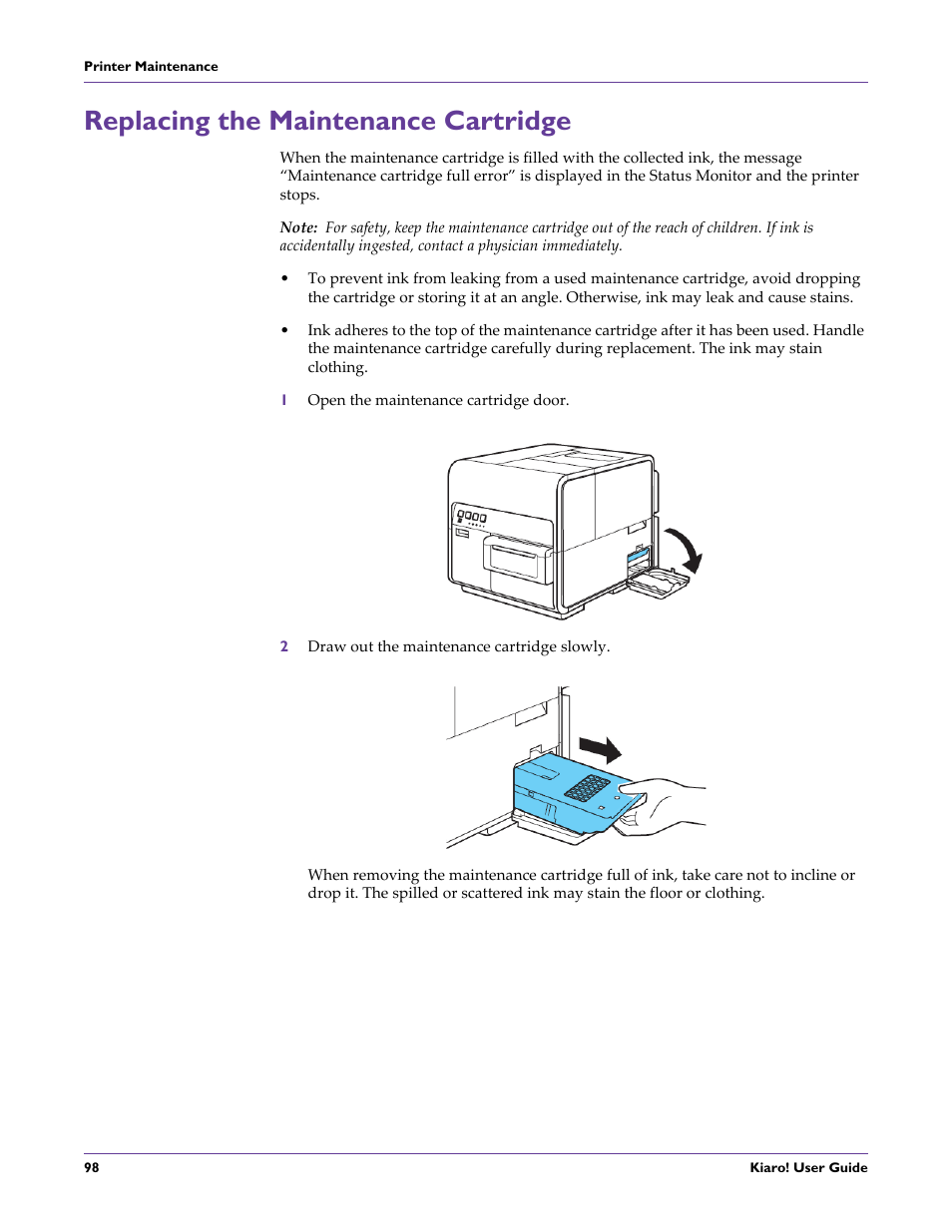 Replacing the maintenance cartridge | QuickLabel Kiaro! User Manual | Page 114 / 166