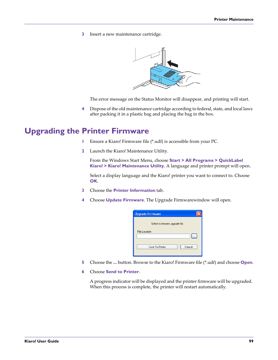 Upgrading the printer firmware | QuickLabel Kiaro! User Manual | Page 115 / 166