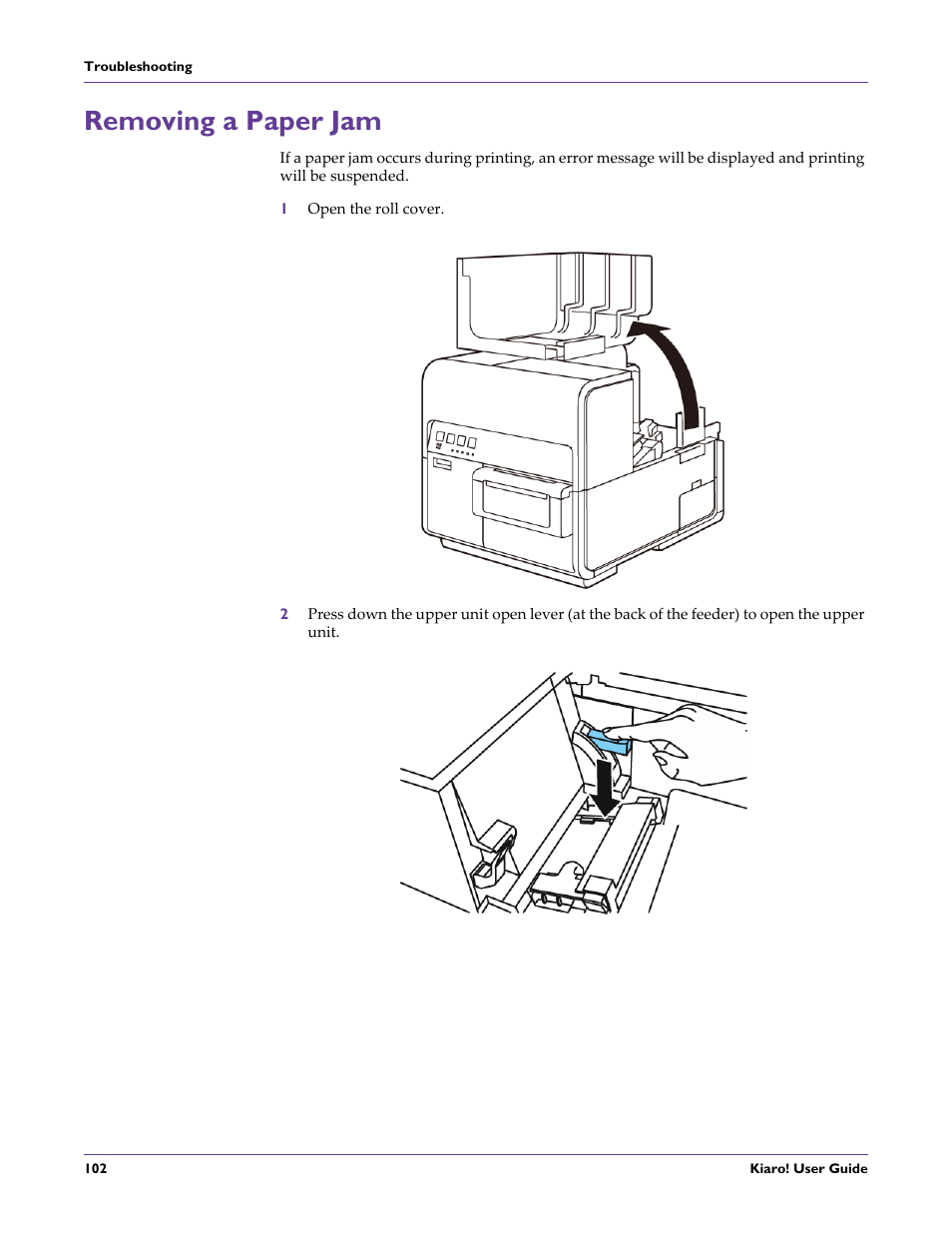 Removing a paper jam | QuickLabel Kiaro! User Manual | Page 118 / 166