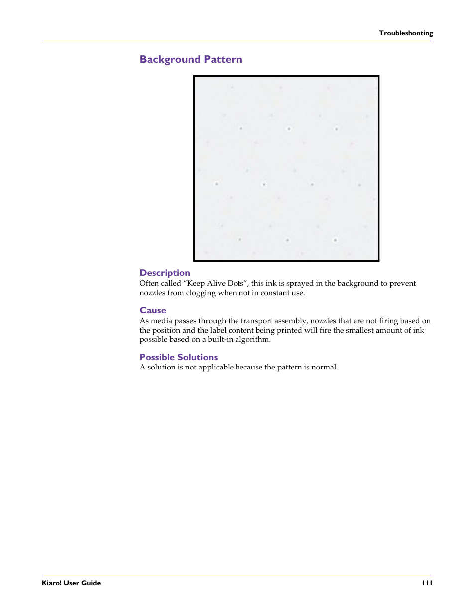 Background pattern, Description, Cause | Possible solutions | QuickLabel Kiaro! User Manual | Page 127 / 166