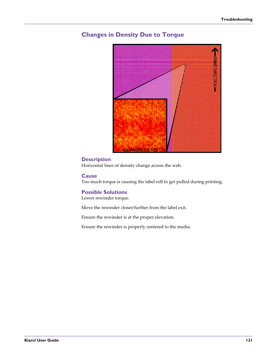 Changes in density due to torque, Description, Cause | Possible solutions | QuickLabel Kiaro! User Manual | Page 137 / 166