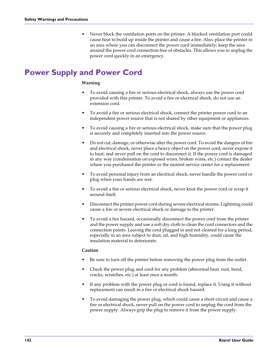 Power supply and power cord | QuickLabel Kiaro! User Manual | Page 158 / 166