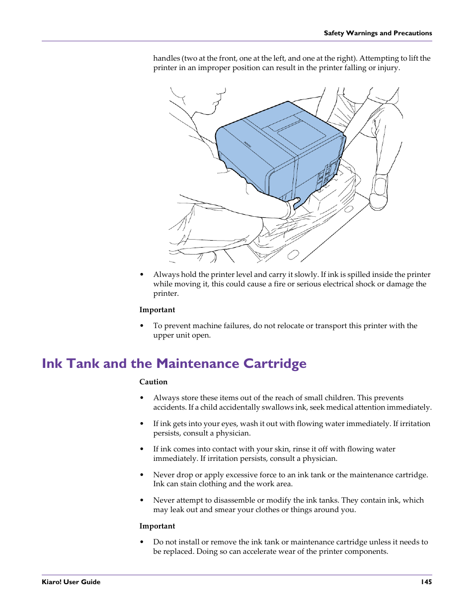 Ink tank and the maintenance cartridge | QuickLabel Kiaro! User Manual | Page 161 / 166