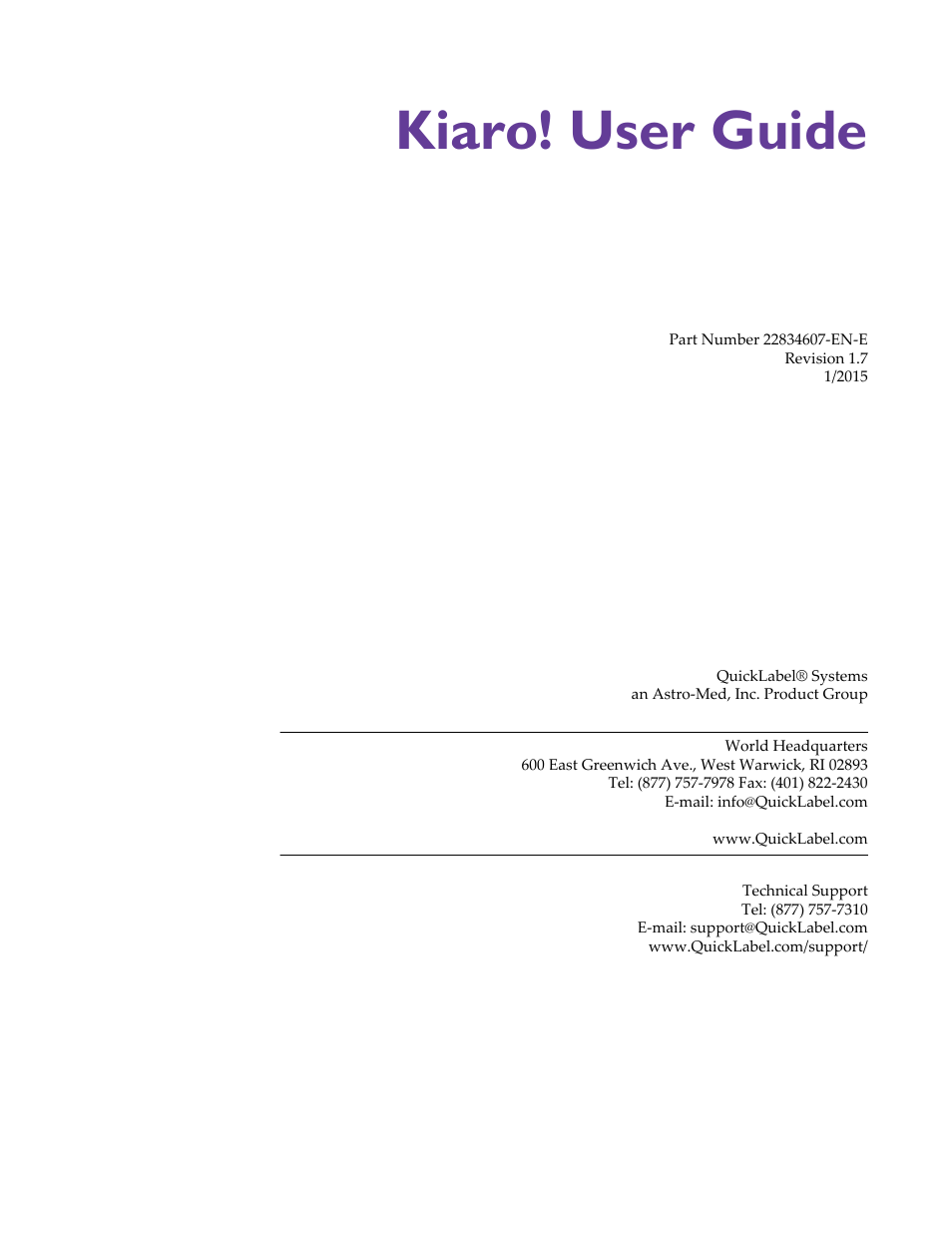 Kiaro! user guide | QuickLabel Kiaro! User Manual | Page 3 / 166
