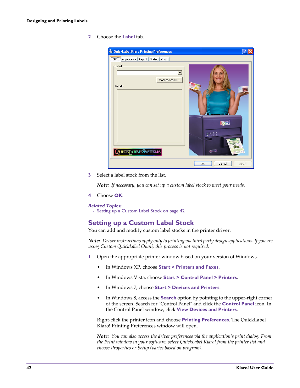 Setting up a custom label stock | QuickLabel Kiaro! User Manual | Page 58 / 166