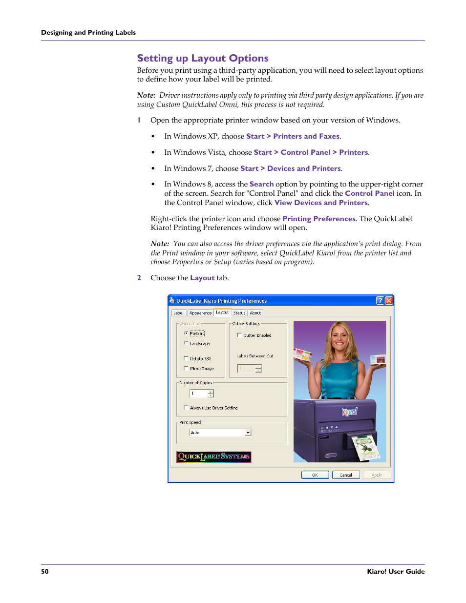 Setting up layout options | QuickLabel Kiaro! User Manual | Page 66 / 166
