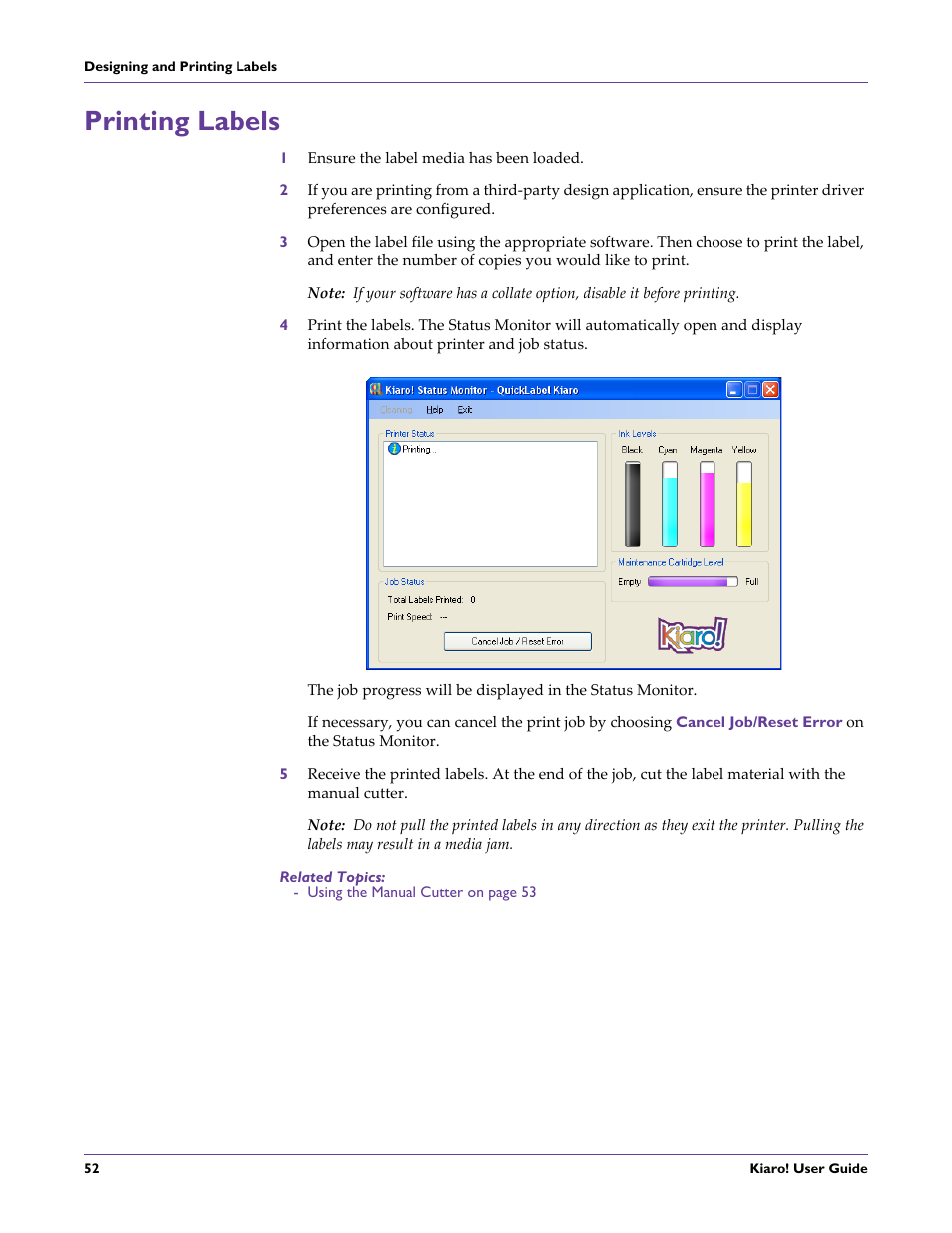 Printing labels | QuickLabel Kiaro! User Manual | Page 68 / 166