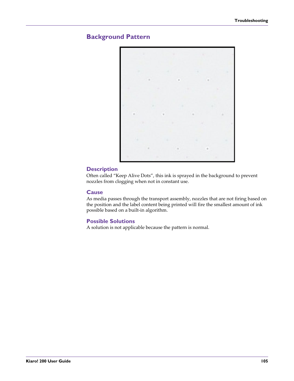 Background pattern, Description, Cause | Possible solutions | QuickLabel 200 Kiaro! User Manual | Page 119 / 150