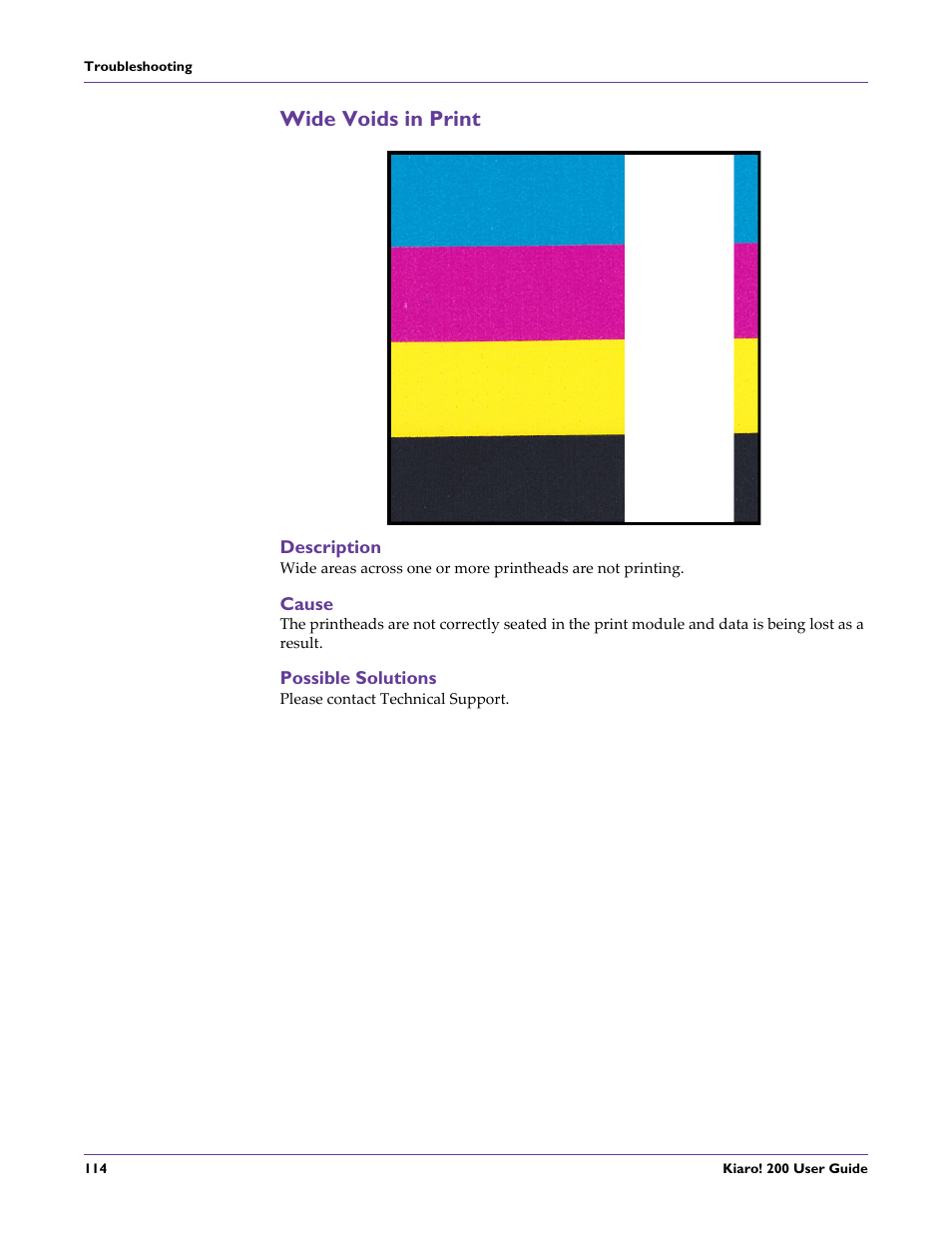 Wide voids in print, Description, Cause | Possible solutions | QuickLabel 200 Kiaro! User Manual | Page 128 / 150