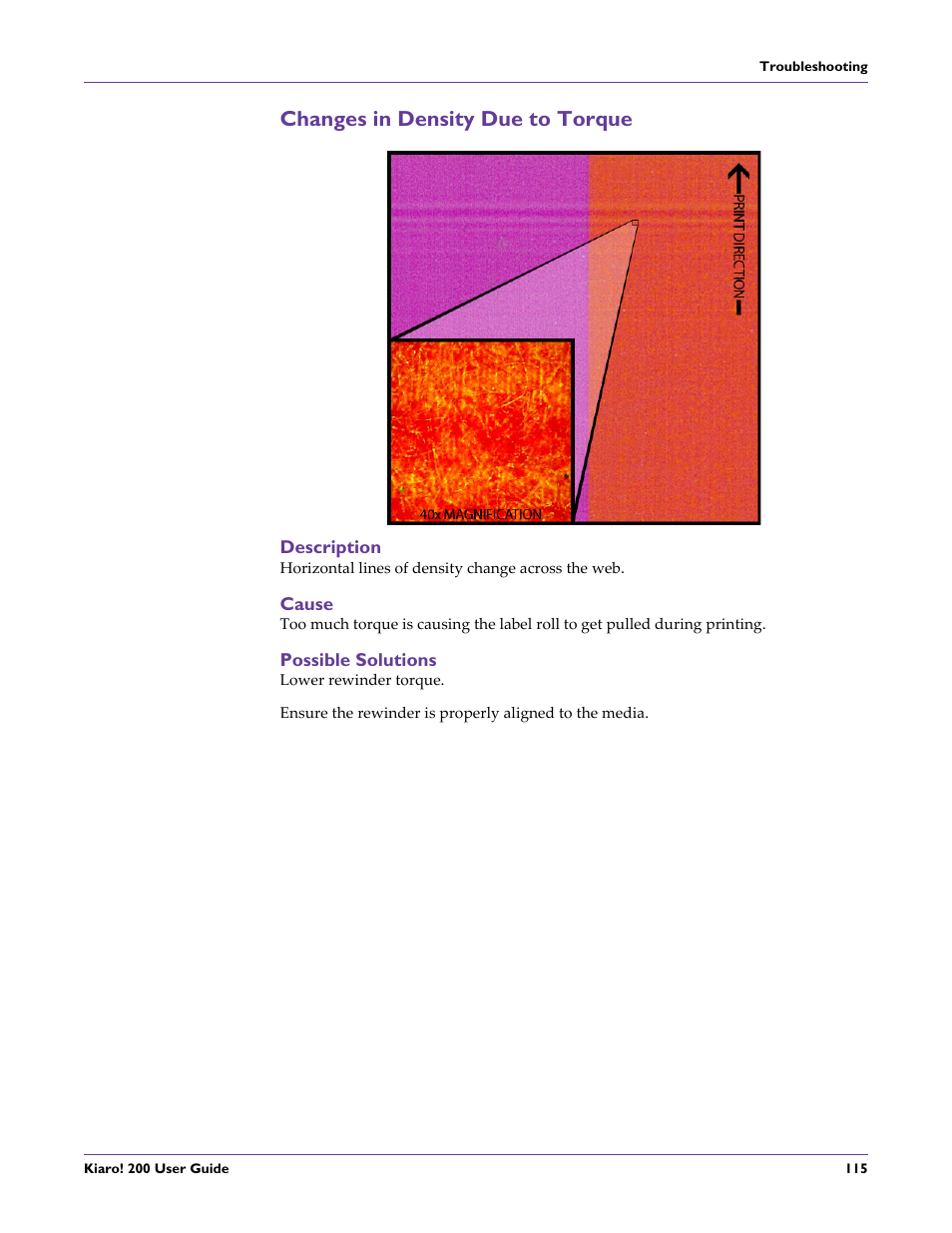 Changes in density due to torque, Description, Cause | Possible solutions | QuickLabel 200 Kiaro! User Manual | Page 129 / 150