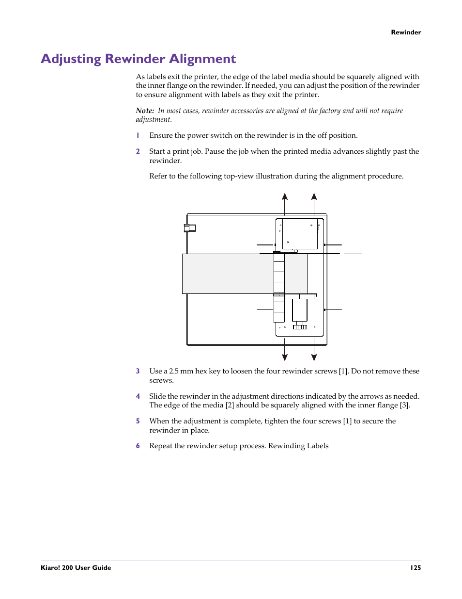 Adjusting rewinder alignment | QuickLabel 200 Kiaro! User Manual | Page 139 / 150