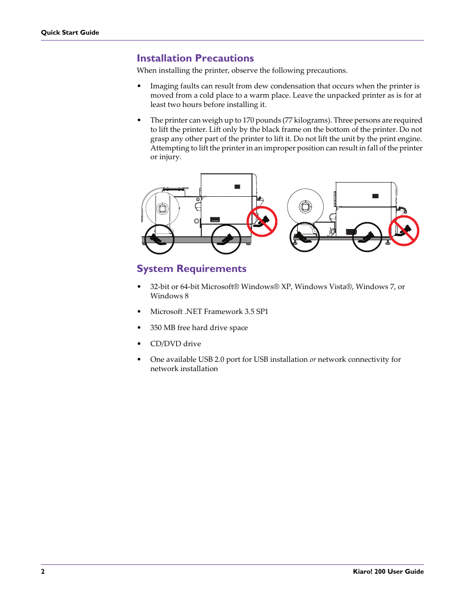 Installation precautions, System requirements, Installation precautions system requirements | QuickLabel 200 Kiaro! User Manual | Page 16 / 150