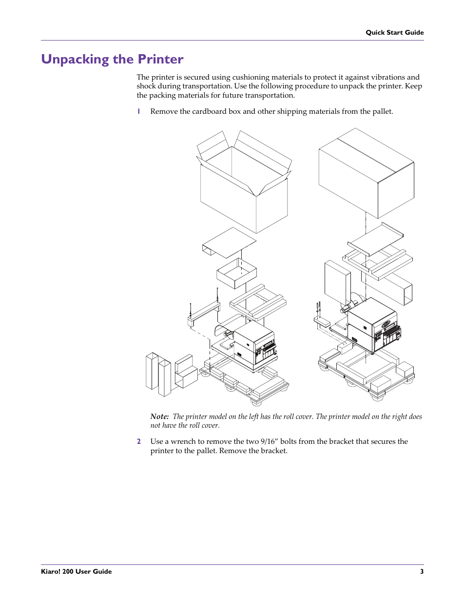 Unpacking the printer | QuickLabel 200 Kiaro! User Manual | Page 17 / 150