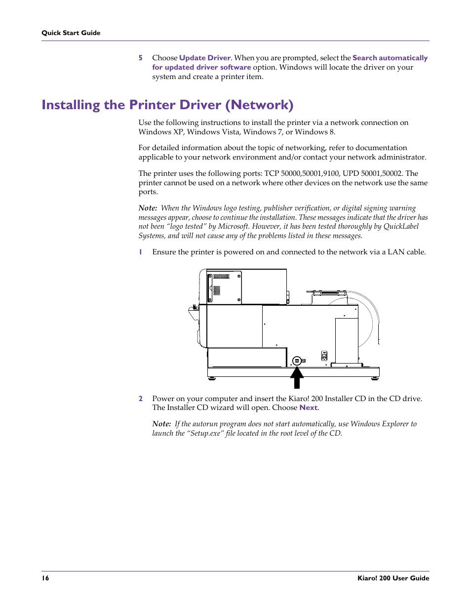 Installing the printer driver (network) | QuickLabel 200 Kiaro! User Manual | Page 30 / 150