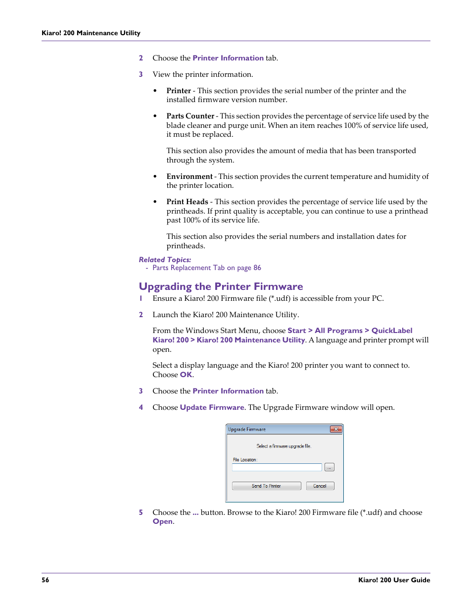 Upgrading the printer firmware | QuickLabel 200 Kiaro! User Manual | Page 70 / 150