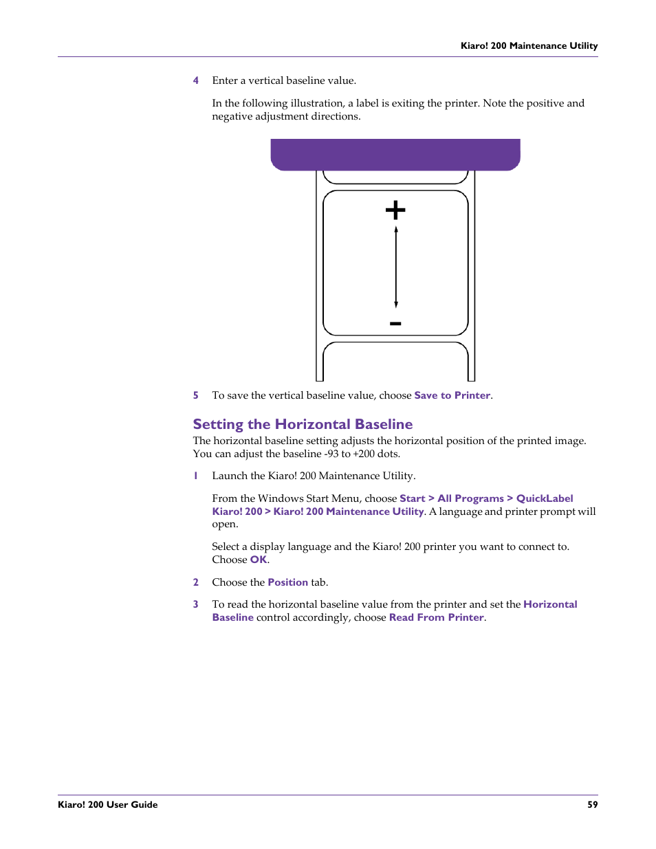 Setting the horizontal baseline | QuickLabel 200 Kiaro! User Manual | Page 73 / 150