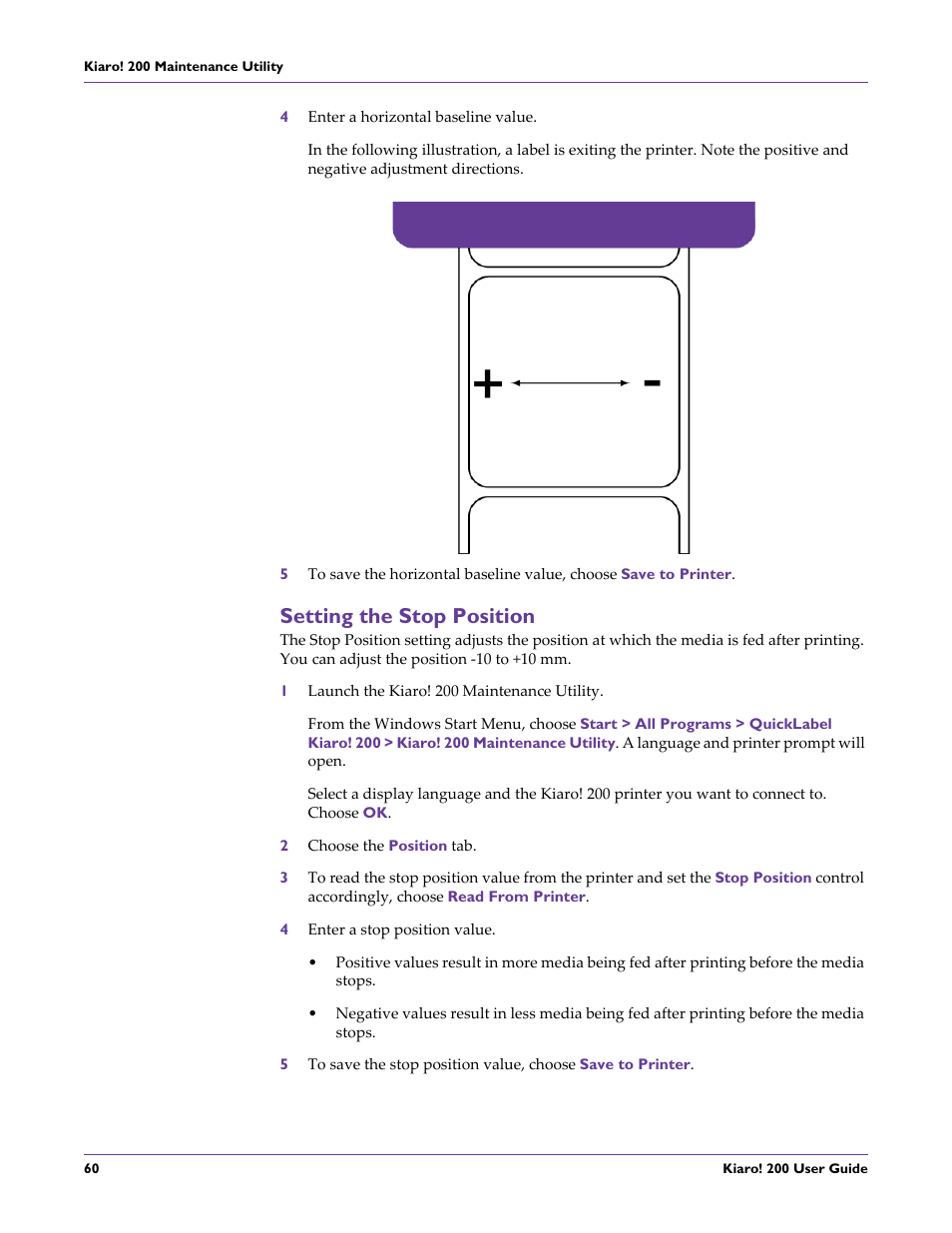 Setting the stop position | QuickLabel 200 Kiaro! User Manual | Page 74 / 150