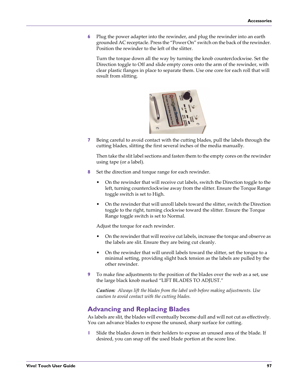 Advancing and replacing blades | QuickLabel Vivo! Touch User Manual | Page 111 / 165