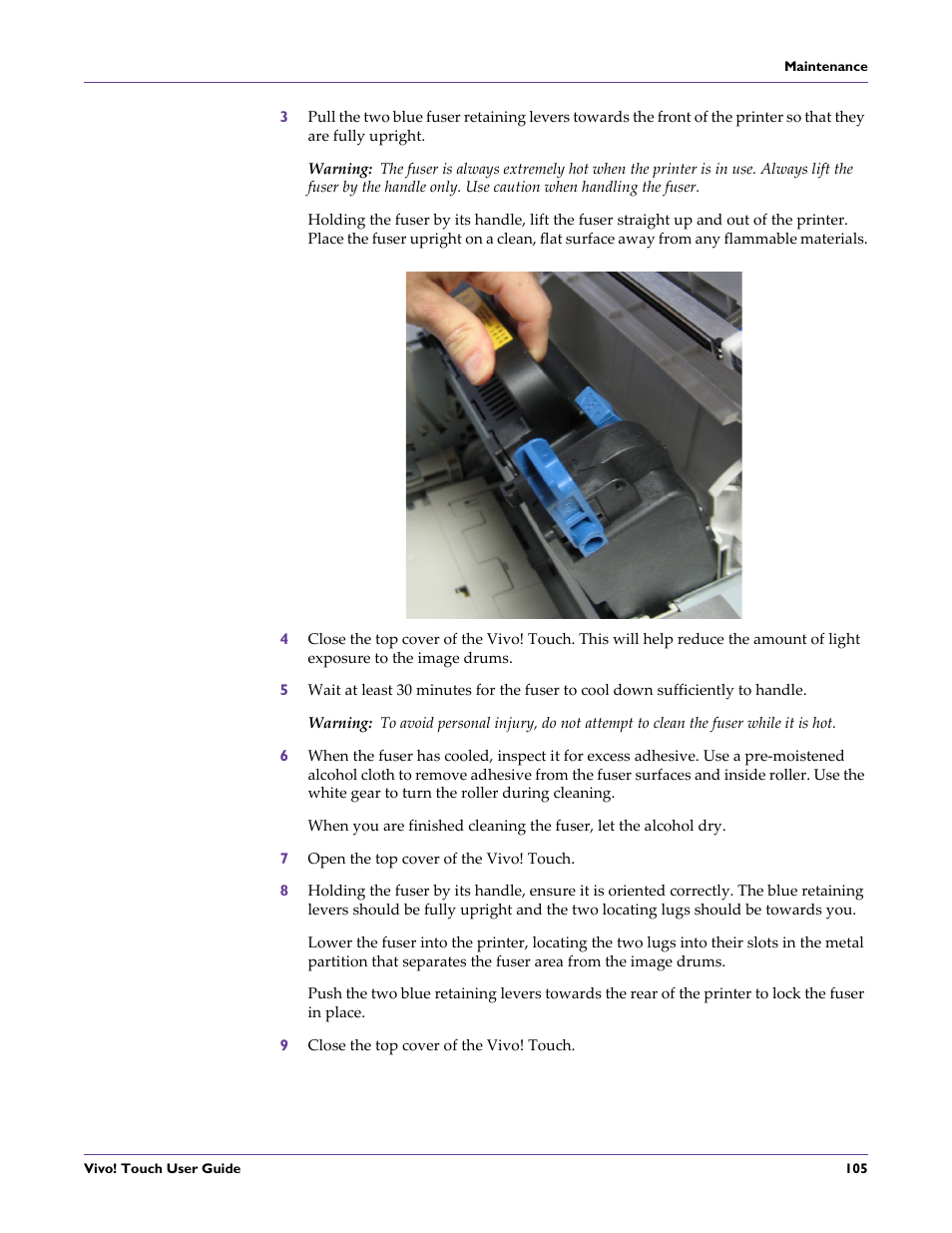 7 open the top cover of the vivo! touch, 9 close the top cover of the vivo! touch | QuickLabel Vivo! Touch User Manual | Page 119 / 165