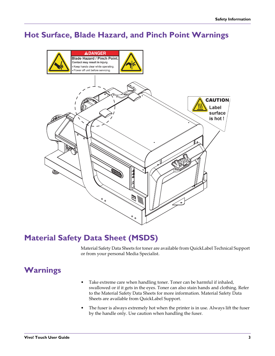 Material safety data sheet (msds), Warnings | QuickLabel Vivo! Touch User Manual | Page 17 / 165
