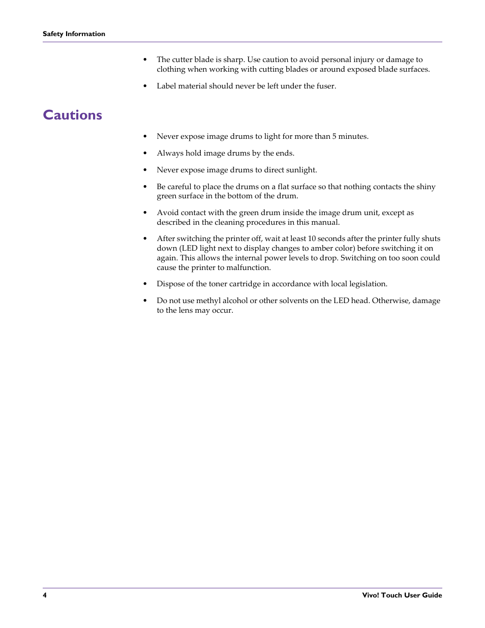 Cautions | QuickLabel Vivo! Touch User Manual | Page 18 / 165